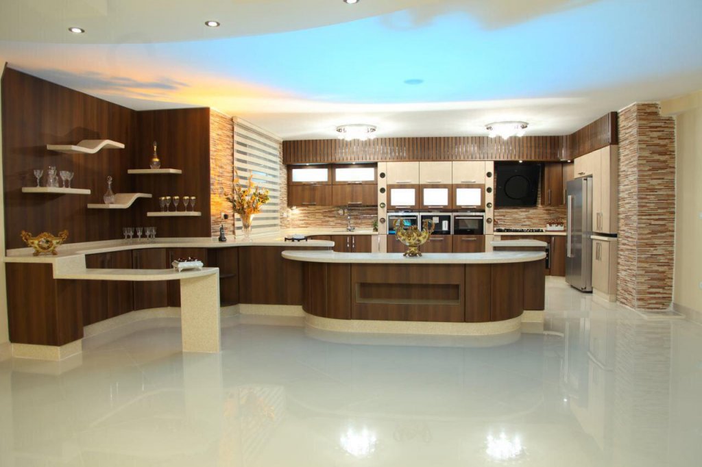 کابینت آشپزخانه ام دی اف قهوه ای طرح چوب با طراحی بسیار زیبای مدرن