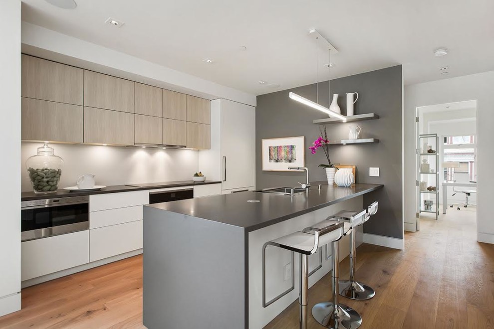 آشپزخانه مدرن و کابینت مدرن- مدل طوسی سفید کابینت آشپزخانه