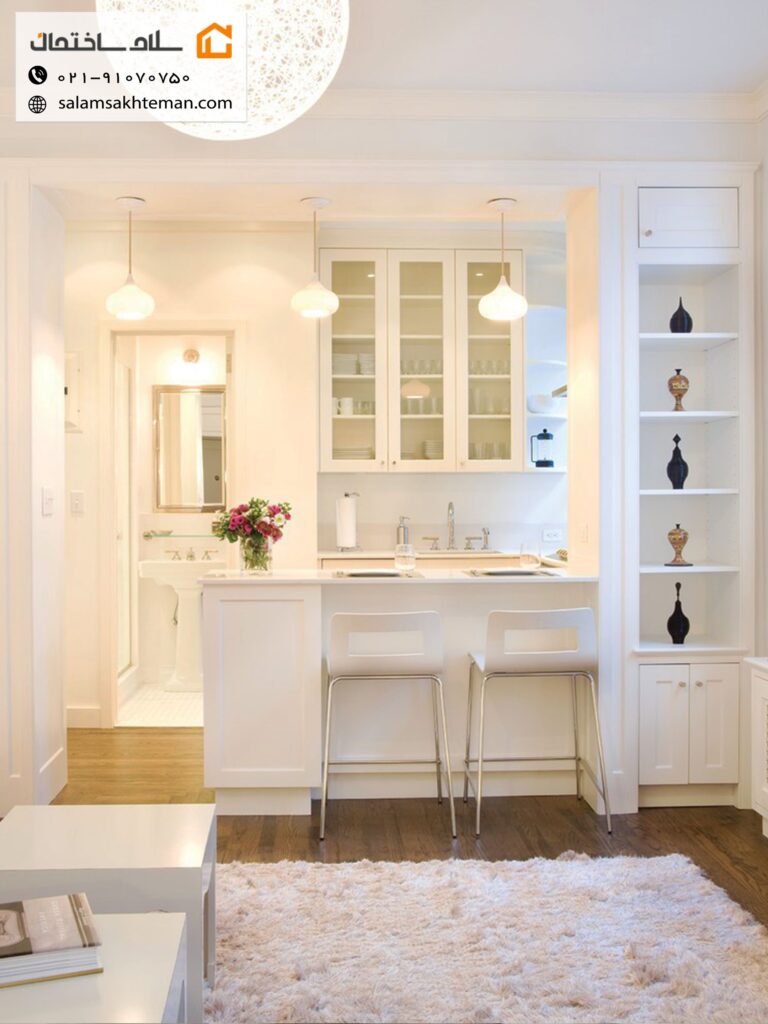 دکوراسیون آشپزخانه با کابینت رنگ سفید