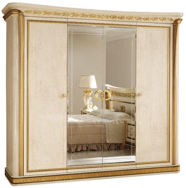 کمد دیواری سفید طلایی با درب آینه ای و دستگیره های گرد طلایی