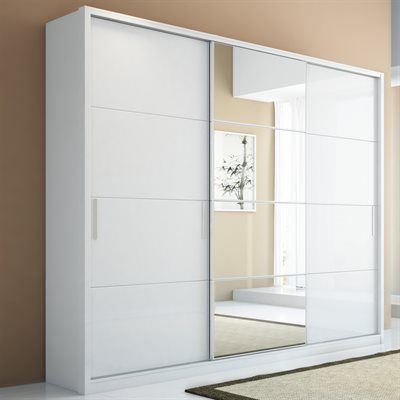 مدل کمد دیواری سفید با درب آینه دار