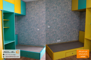 کمددیواری اتاق کودک زرد و آبی شطرنجی، سلام ساختمان تهران