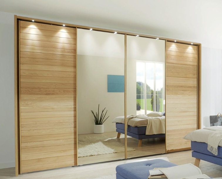کمد رختخواب چوبی با نورپردازی و درب آینه دار