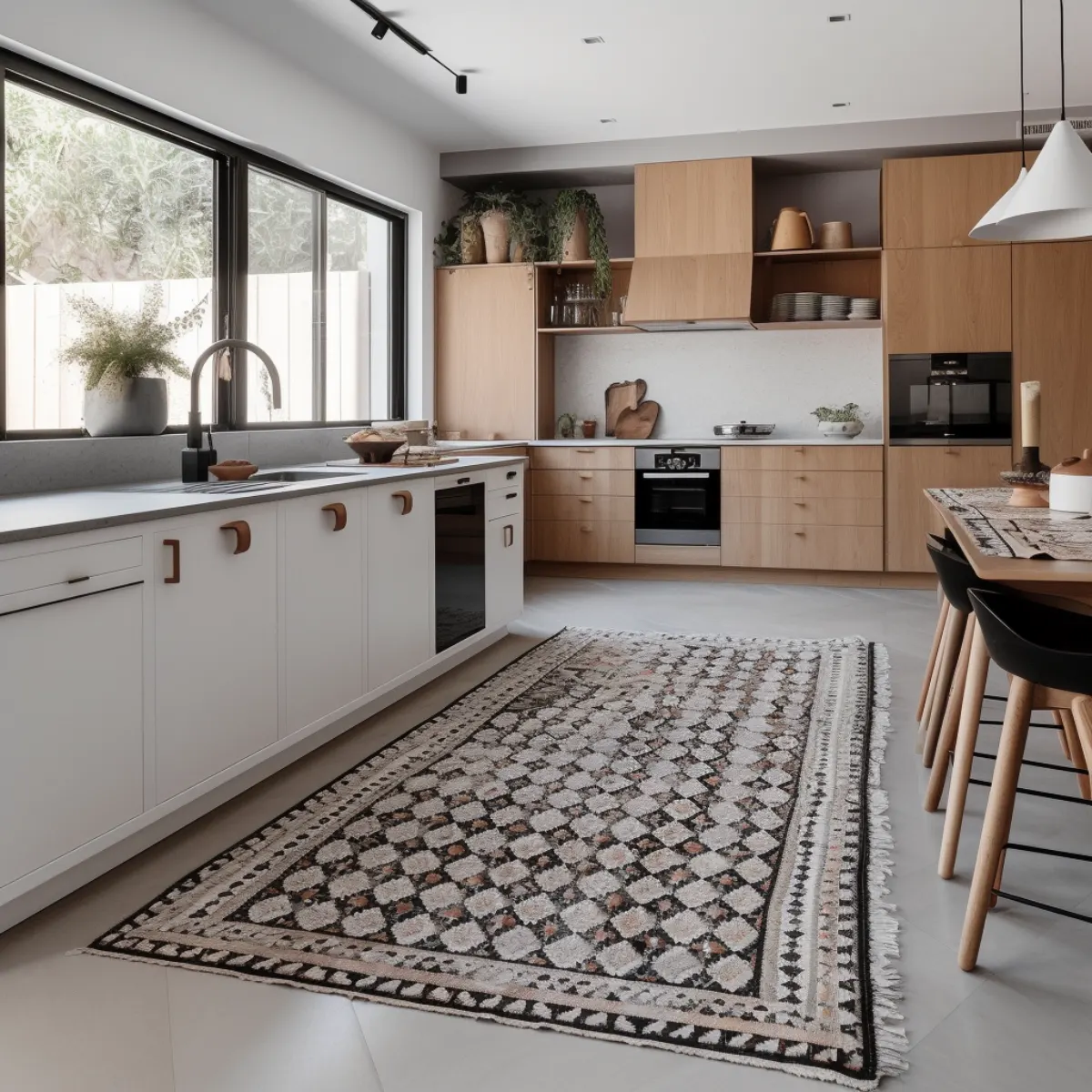 Modern Kitchen With Iranian Carpet With Repeating Design.webp