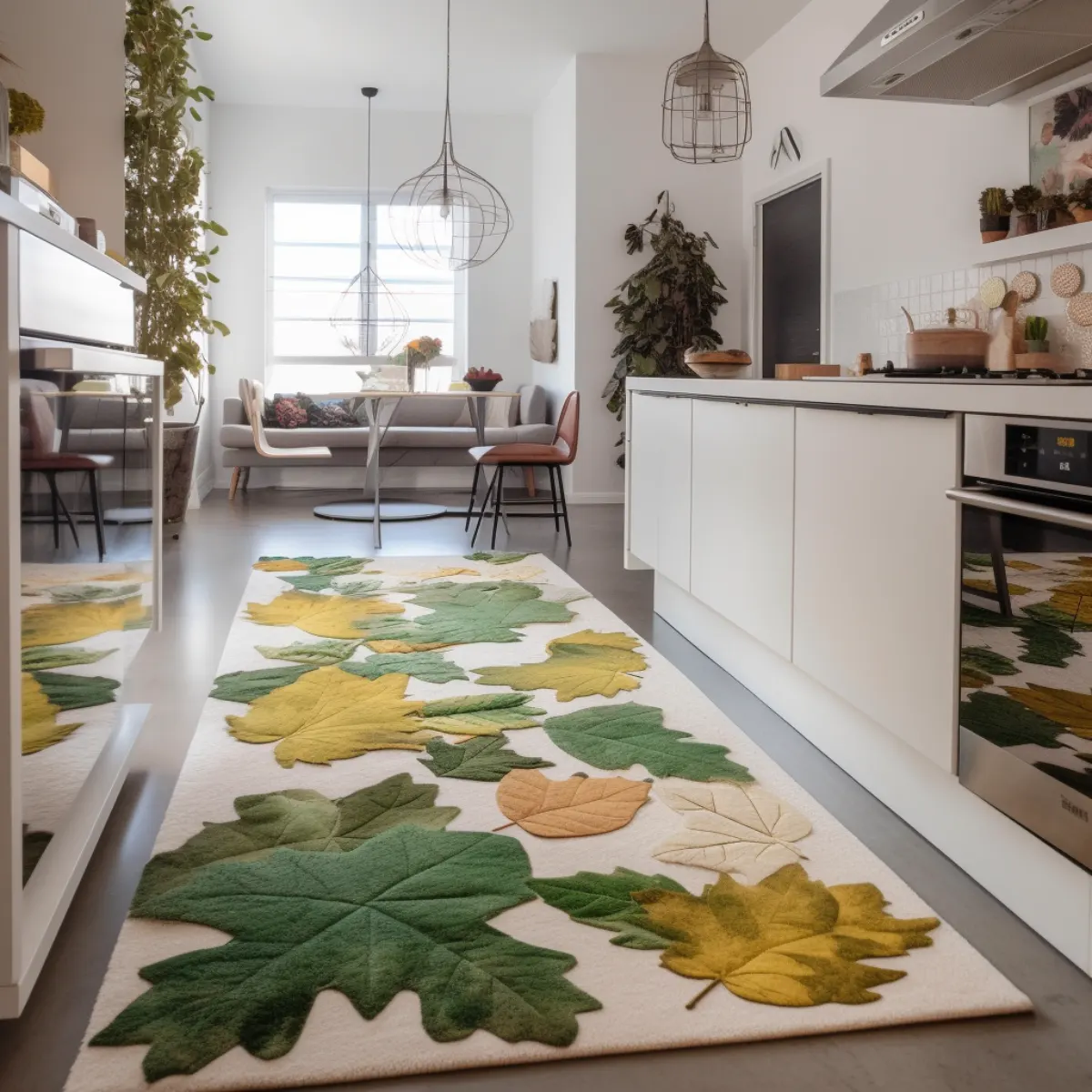 آشپزخانه مدرن با فرش فانتری ایرانی طرح برگ