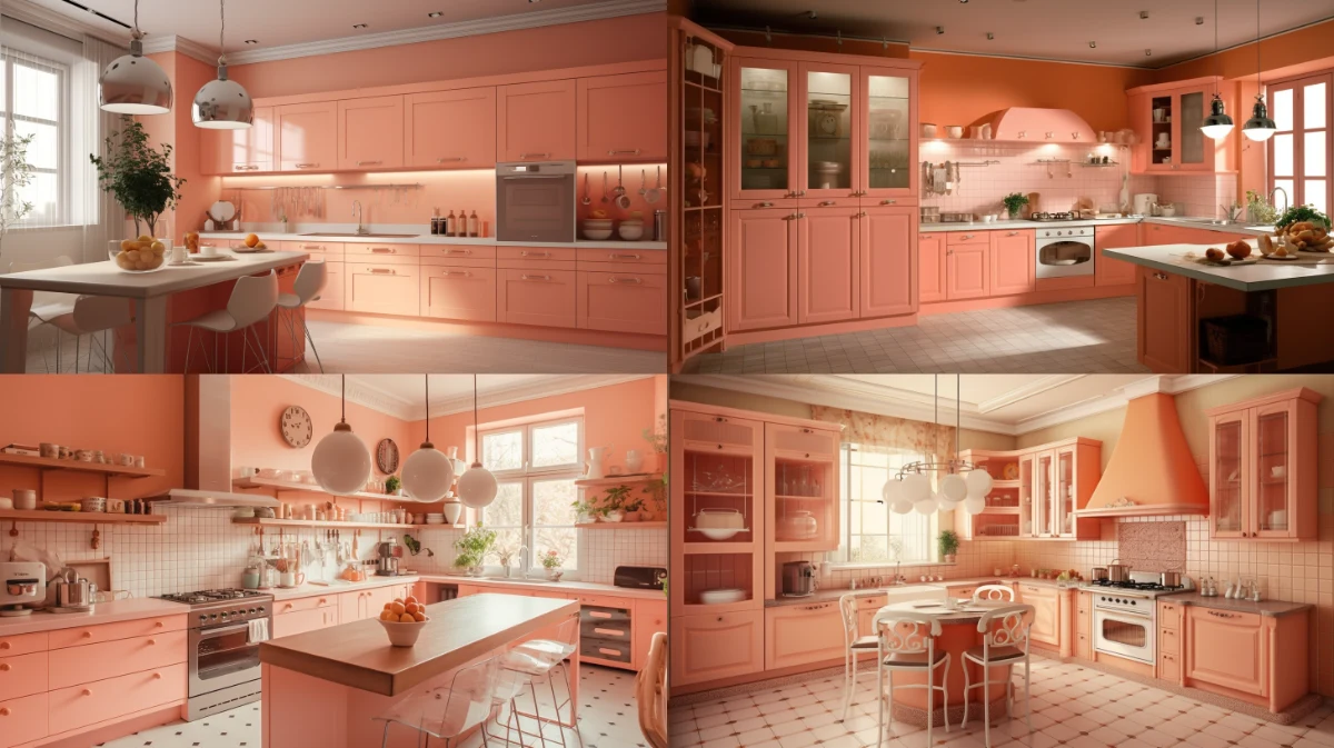 کابینت‌های آشپزخانه به رنگ سال 2024، یعنی رنگ هلویی